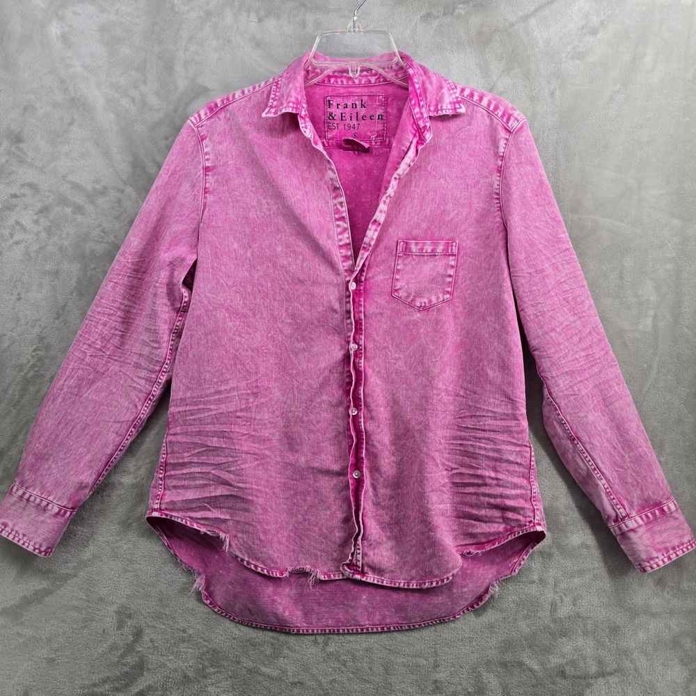 Frank & Eileen Size Small Pink Mineral Acid Wash Cotton Button Down Shirt - Picture 2 of 8